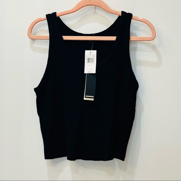 NWT Monrow - Brushed Thermal Cropped Scoop Tank black sz Large - Picture 2 of 9